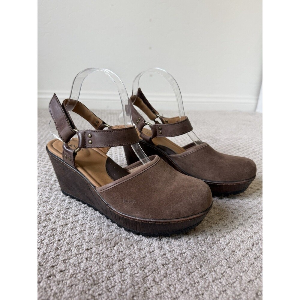 B.O.C Born Size 9 Brown Suede Mary Jane Rina Slingback Platform Wedges Clog Boho